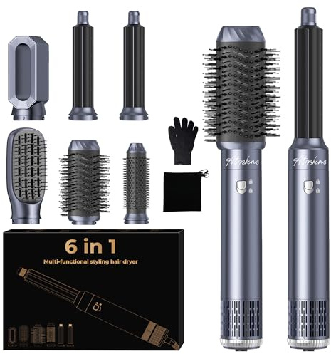 Atopskins Pro Air Styler 6 en 1 Airbrush Hair Styler Avec Seche Cheveux Brosse Soufflante, Brosse Seche Cheveux, Thermal Brush, air Boucleur, pour Sécher, Boucler, Lisser