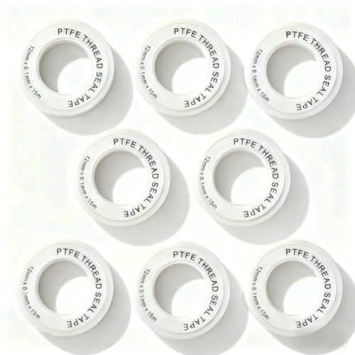 XIYING 8 Pcs PTFE Tape, Plumbers Plumbing PTFE Teflon Thread Pipe Tape Plumbing to Stop Leaks, Plumbers Mate with Snap On Cover in White for Bathroom, Kitchen, Garden, Pipes, Shower Head