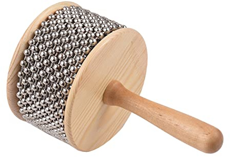 Fesjoy Cabasa Compatto in Legno, Strumento Musicale a Percussione, Catena con Perline in Metallo e Cilindro, Agitatore Pop per Fascia di Classe per Bambini, Perfetto Insegnare Musica