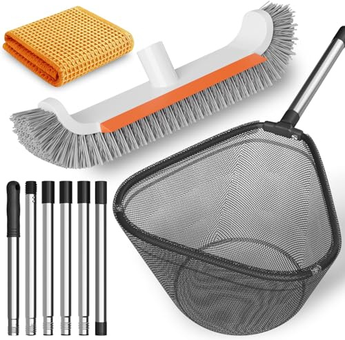 ytorgr Retino per piscina, 180 cm, con asta telescopica, a maglia fine, piccolo, set di pulizia con spazzola per piscina, spa, laghetto, vasca idromassaggio