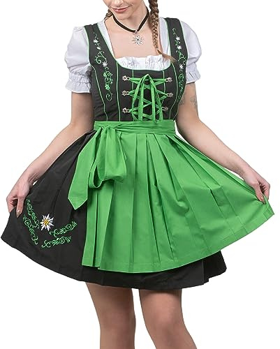 Edelweiss Creek Authentic German Dirndl Dress for Women - Short 3-Piece Bavarian Oktoberfest Outfit Black & Green 0