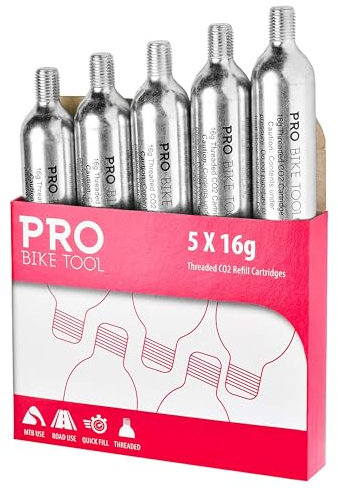16g Threaded CO2 Cartridges - for All CO2 Bike Tire Inflators with Threaded Connection - Quick Air Refill for Bicycle Tires - Cartridge for CO2 Pump - Road or MTB Bikes.