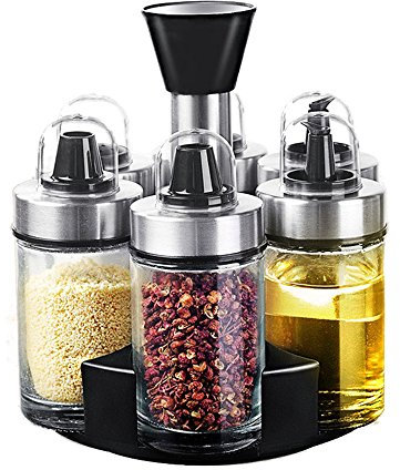 LINGLAN da cucina senza piombo vetro condimento box con copertura antipolvere, rotante condimento serbatoio, saliera in bottiglia set condimento 6 Assemblee da cucina