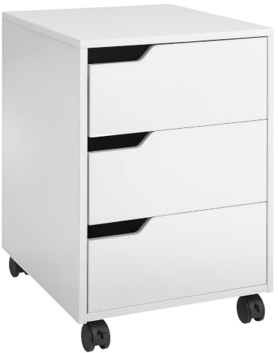 HOMCOM Mobil Arkiveringsskåp för Office Box Trä 3 Lådor med hjul(2 med bromsar) 40x50x57,5cm MDF Vit