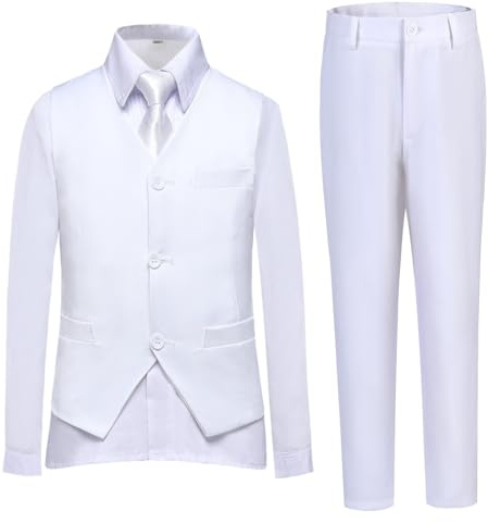 Lycody Suits for Kids Size 2T Suit Boys White Tuxedo Suit 4 Pieces Vest Set Slim Fit Dress Clothes