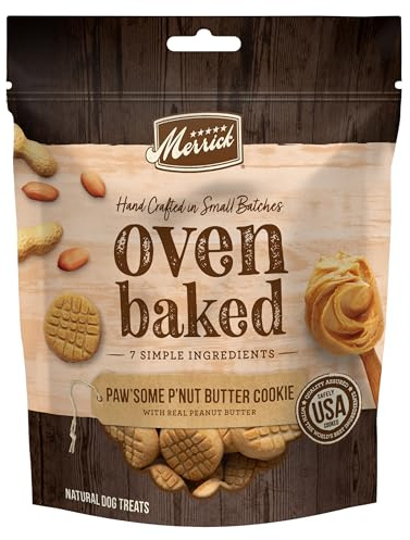 Merrick Oven Baked Dog Treats, Natural Cookies For Dogs, Paw’some P’nut Butter Cookie With Real Peanut Butter - 11 oz. Bag