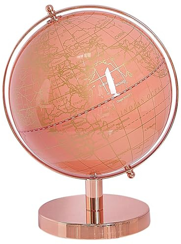 Mappamondo Girevole in Plastica Oro Rosa con Base in Metallo