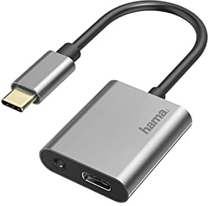 Hama Audio Adapter 1 auf 2, USB C - Klinke/USB C (Kopfhörer Adapter 3,5 mm Klinke für Audio und USB C Buchse Power, Alu-Gehäuse, USB C Adapter für Tablet, Handy, Anschluss von Kopfhörer, Lautsprecher)