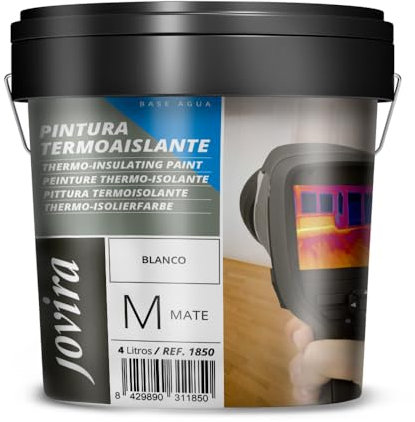JOVIRA PINTURAS Peinture thermo-isolante pour surfaces en béton, mortiers en ciment, brique, plâtre. Améliore l'isolation thermique (chaleur froide) et acoustique. (4 Litres, Blanc)
