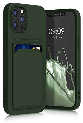 Kwmobile fodral kompatibelt med Apple iPhone 12/iPhone 12 Pro fodral - TPU-telefonskydd med kreditkortshållare - mörkgrön