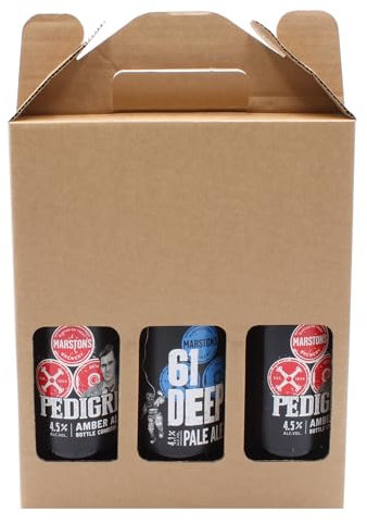 SelfHold 330ml Or 500ml Beer, Ale, Cider Bottle Carrier Gift Box (215 x 70 x 260mm) Cardboard Holder Home Brew - 3 Display Windows | Ideal for Home Brew, Gifts, Parties, and Occasions (25)