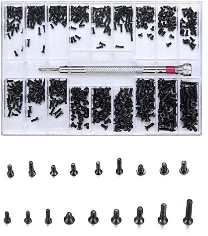 Vwoqiy 500 Piezas Micro Tornillos de Reparación, Kit Surtido de Tornillos Pequeños de acero al carbonoTornillos Electrónicos para Gafas, Computadora Portátil, Joyería