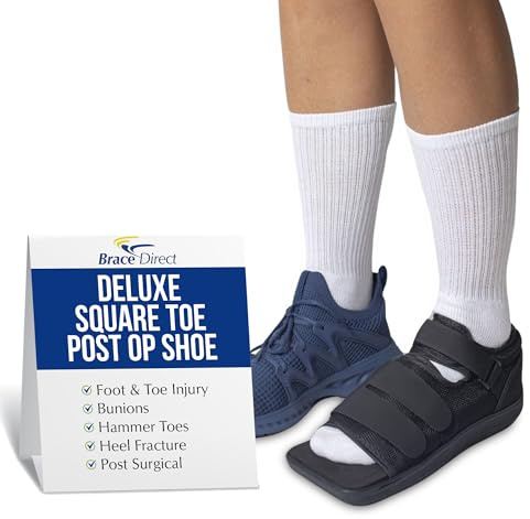 Brace Direct Square Toe Deluxe Post Op Shoe - Orthopedic Recovery Support for Broken Foot, Stress Fracture, Bunion, Hammer Toe, Diabetic Ulcer & Post-Surgery Healing Size M – Men 9-10 / Women