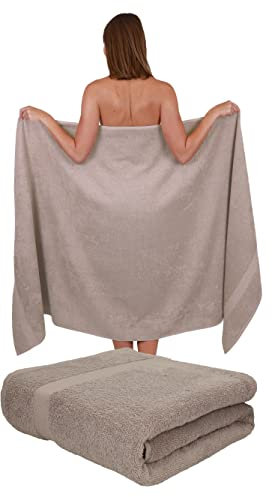 Betz 2 Stück Badetücher groß XXL Größe 100 x 200 cm Badetücher Saunatuch Palermo 100% Baumwolle Farbe Stone