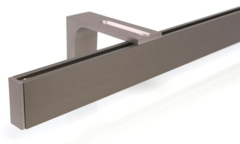 Deco-Raum Gardinenstange auf Maß Innenlauf eckig Wandbefestigung Wandträger mitte Lauf 8,3cm Vorhangstange Flächenvorhang Schiene Innenlaufstange für Vorhänge Edelstahl-optik 200cm