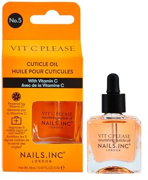 Nails Inc Vit C Please Nourishing Cuticle Oil – Hydrating & Brightening Nail & Cuticle Treatment with Vitamin C, Vitamin E & Orange Extract – Moisturizing Formula for Stronger, Healthier Nails 14ML