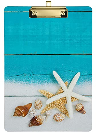 Planchette à pince en acrylique en forme d'étoile de mer - Format A4 - Pour bureau, salle de classe, école - 22,9 x 31,8 cm - Avec clip en métal discret