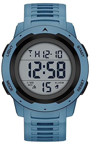 GOLDEN HOUR Uhren Herren Wasserdicht Digital mit Breitem Bildschirm Leicht Ablesbares Display, Militär-Stil, mit Gummi-Armband - Blau