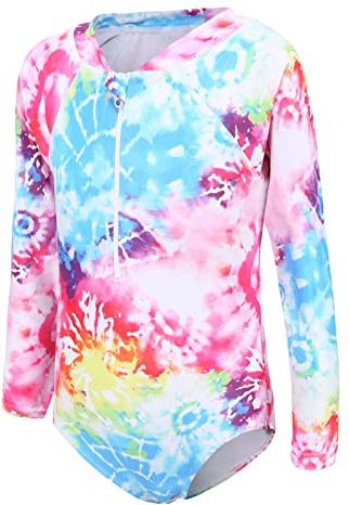 Aisyee Maillots de Bain Une Piece Fille Manches Longues Maillot de Bain Enfant Fille Piscine Plage Rashguard 13 14 Ans
