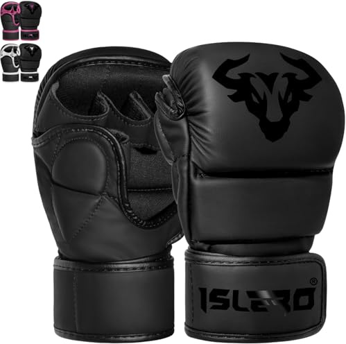 Islero Fitness matt svarta MMA-handskar kampsport vantar brottning sparring män muay thai bur strid boxning strid sport kvinnor rosa UFC boxningssäck träning (svart, X-Large)