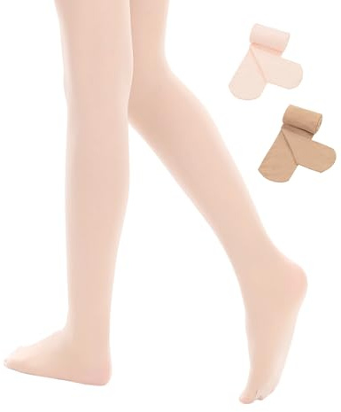 Century Star Ballet Tights for Girls Dance 2-Pack 4-6 Years-Ultra Soft Opaque Footed Transition Tights for Toddler & Kids Nude & Ballet Pink