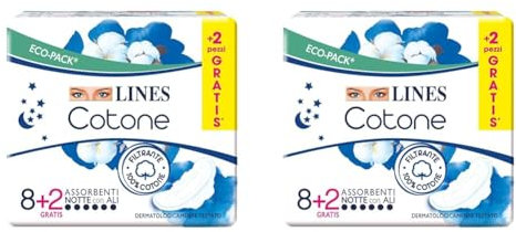 Lines Cotone Assorbenti Notte x8+2 (Confezione da 2)