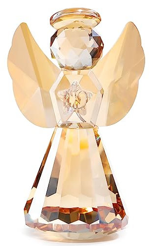 Ange gardien en cristal - Cadeau pour femme - Ornements de collection - Figurine d'ange en verre - Décoration pour la maison - Fait à la main - Souvenir de Noël pour elle (doré)