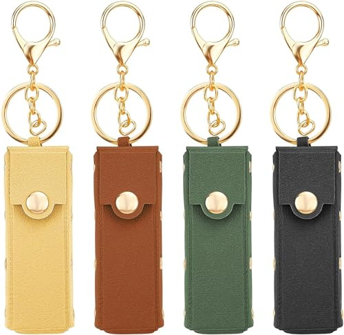 4 llaveros de piel sintética para pintalabios, organizador de bálsamo labial, soporte para llavero de brillo de labios, funda portátil, estuche de almacenamiento de viaje para mujeres,