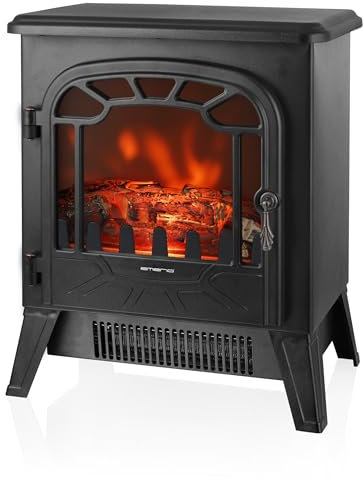 Emerio Camino elettrico con effetto fiamma dimmerabile, design retrò, camino elettrico, termostato integrato con 2 livelli di riscaldamento commutabili, 1850 W, FP-121933
