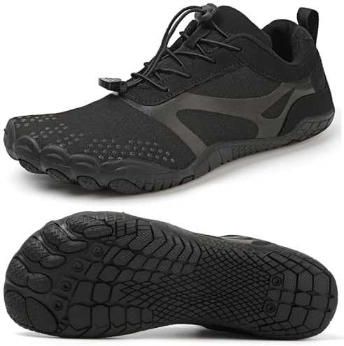 Hombre Mujer Barefoot Minimalistas Zapatillas de Trail Running Ligeras y Respirable Zapatos Descalzos Gym Playa Calzado de Deportes Acuaticos para Correr Senderismo Beach Surf Yoga Todo Negro 37 EU