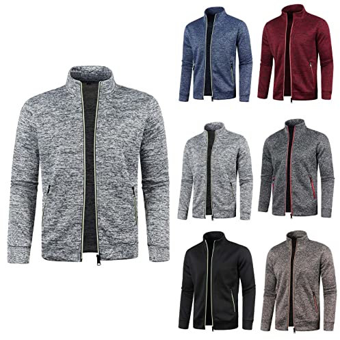Darringls Sweatjacke Herren mit Reissverschluss Ohne Kapuze Klassisch Sportjacke Leichte Jacke Stehkragen Trainingsjacke Strickjacke mit Taschen Freizeitjacke Softshelljacke Laufjacke