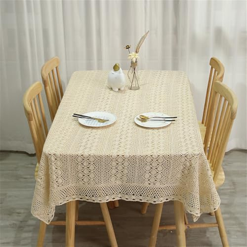 FMIYJUN Tovaglia rettangolare all'uncinetto beige centrini in cotone vintage tovaglia rettangolare da cucina bohemien tovaglie per feste banchetti sala da pranzo decorazioni di nozze