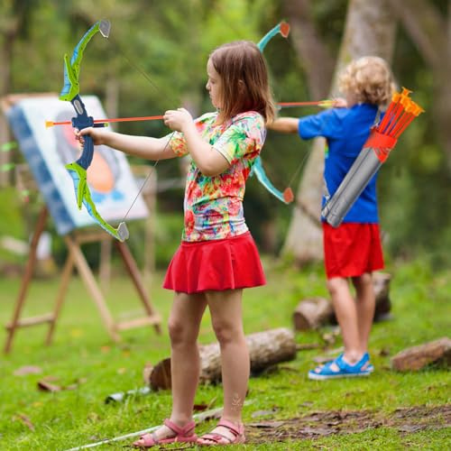 VEVOR Ensemble d'arc et flèches pour enfants, lot de 2, kit tir à l'arc lumineux LED, 20 flèches à ventouse, cible debout,2 carquois,20 balles souples, 3 canettes de cible pour garçons filles 6+ ans