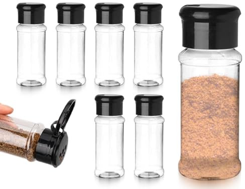 Emezddo 6 pezzi shaker per spezie,barattoli per spezie in plastica,barattoli per spezie vuoti,contenitore per spezie trasparente,contenitore per barattoli per spezie con coperchio(100 ml)