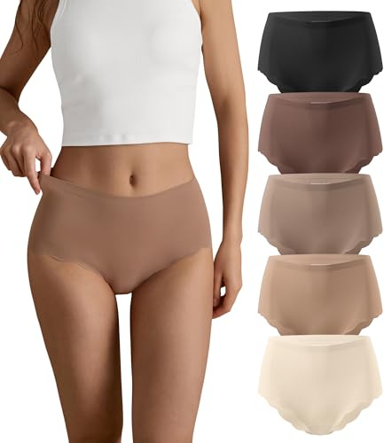 SHARICCA Seamless Knickers for Women Breathable No Show High Waisted Underwear Comfortable Wave Edge Full Coverage Briefs Basic Ladies Panties Multipack