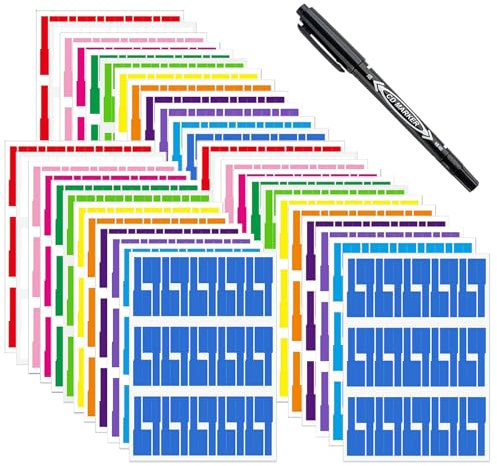 VZU Lot de 36 feuilles (1080 pièces) d'étiquettes de câble, autocollantes, 12 couleurs, avec 2 stylos de marquage, étiquettes de câble A4, indéchirables, étiquettes de câble étanches, étiquettes de