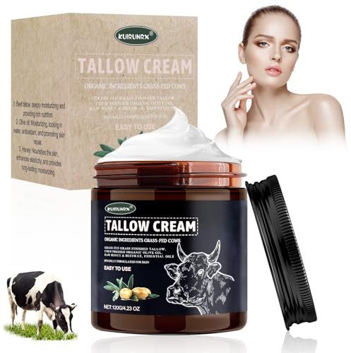 KUIRUNRX® Crema Viso Antirughe Beef Tallow, Crema Idratante per Viso e Corpo, Crema Idratante Viso Corpo Pelle Secca Donna e Uomo per Rughe, Macchie Scure e Linee Sottili(120G)