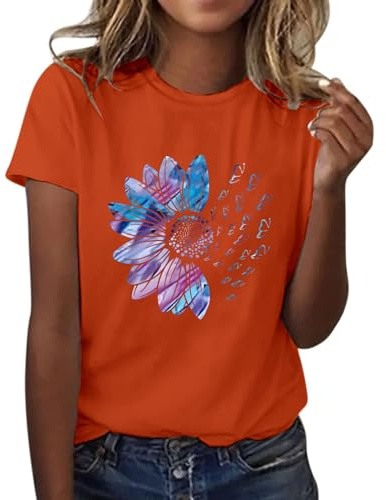 CGGMVCG Tee Shirt Femme Été T-Shirt à Manches Courtes Col Rond Imprimé Tournesol Grande Taille T Shirts Ample Graphic Hauts Décontractés