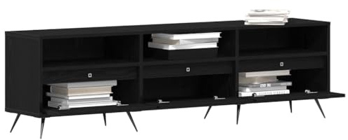 vidaXL Gabinete de TV Roble Negro 150 x 30 x 44,5 cm, Sala, Mueble bajo Rectangular, Consola Moderna de Almacenamiento, Soporte Elegante para TV, Madera de ingeniería