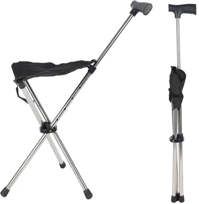 Upgrade Bastone da passeggio con sedile, 80-90 cm, regolabile in altezza, pieghevole, con seduta per anziani, viaggi all'aperto, campeggio, portata 150 kg