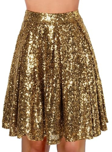 Stretchig bodycon minikjol med paljetter för kvinnor, vardaglig elastisk minikjolar, underkjol, kort balett, tutu, sexig gnistrande midja, elastisk stretch, utekväll, fest, klubb, korta kjolar, Guld