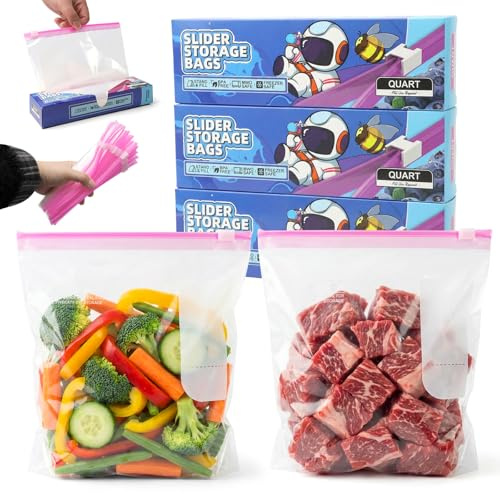 60 Piezas Bolsas Congelacion, 20,2 x 18 cm Bolsas Zip para Congelar, Alimentos Herméticas Reutilizables con Parte Inferior Expandible, Ziplock Bag Para Carne, Frutas y Verduras