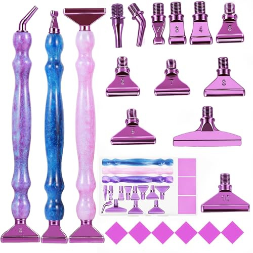 Diamond Art Pens Kit, Diamond Painting Pens with Replacement Nibs, Purple | Includes assorted replacement nibs and a storage box for 5D diamond painting, DIY crafts and personalised art projects.