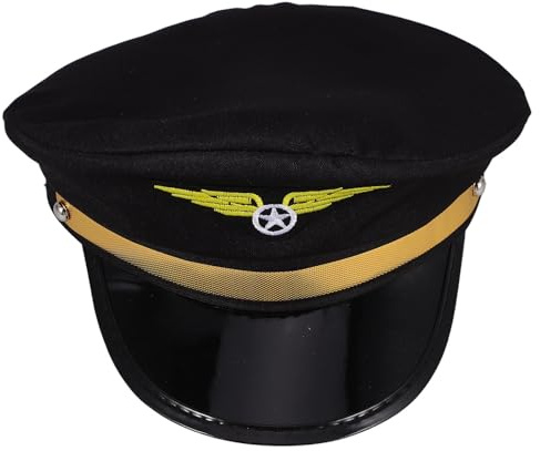 NUOBESTY Gorra de Piloto de Aerolínea para Adultos Negra Ajustable Diseño Moderno y Materiales de Tela y Plástico para Fiestas Temáticas y Cosplay