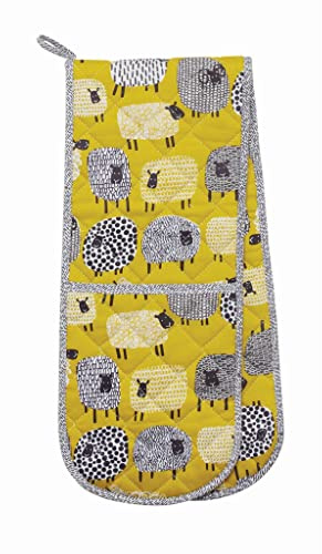 Ulster Weavers Dotty Sheep Cotton Double Oven Gloves - With Cute Animal Hand Drawn Design, Yellow - 100% Cotton, Double Oven Mitts - Cooking Gifts for Bakers & Chefs - Homeware & Kitchenware Range