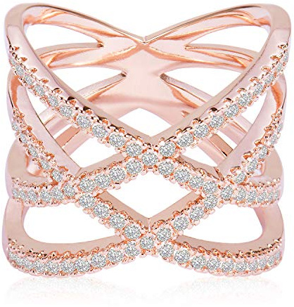 LEMON GRASS Rose Gold Double Criss Cross Ring CZ Pave Crossover Fashion Band Size 9