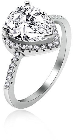 Uloveido Bague de promesse avec Halo de cœur en Argent Sterling 925, Taille Poire, Bague d'amitié en Pierre de Naissance en Diamant pour Maman (Blanc, Taille 59,5) JZ116