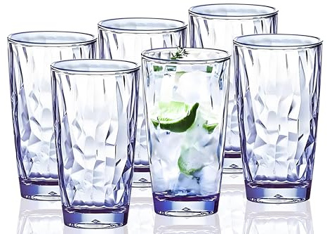 VEILEDGEM [Sembra di vetro] 450 ml 6-Pezzo impostato Shatter resistente sicuro Coppa di plastica Nessun BPA Può essere lavato nella lavastoviglie (blu)