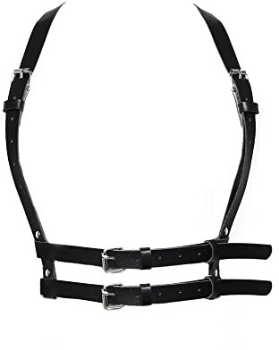 TOFBS Punk Leder Körperkette Harness Gürtel Körper Brust Kette Schwarz Gothic Weste Gürtel Verstellbare Körperschmuck für Frauen Mädchen Cosplay Party Rave Halloween Kostüm (#1)