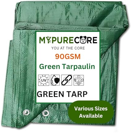 MYPURECORE Green Tarpaulin – Heavy Duty, Waterproof Cover Plastic Sheet Tarp – Durable Sheet for Garden, Caravan, Camping, Outdoor – UV, Dust, Rain, Ground Sheets for Camping (2m x 2m)